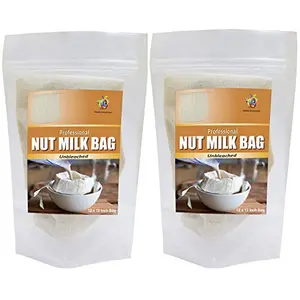 Jioo Organics Drawstring Natural Unbleached Cotton Nut Milk Bag | Reusable & Washable (Size: 12 inch x 12 inch) | Combo Pack of 2