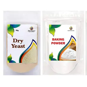Jioo Organics Natural Premium Baking Powder and Instant Active Dry Yeast (Combo of 2Pack of 50g )