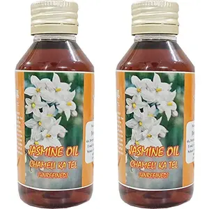 Jioo Organics Chameli Oil for Hanuman Puja Chola Jasmine Oil Unrefined Hair and Skin Care (100 ml Each) -Pack of 2