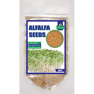 Jioo Organics Alfalfa Seeds for Sprouting Lucerne Grass Seeds Sativa Rajko High in Iron & Calcium 100g
