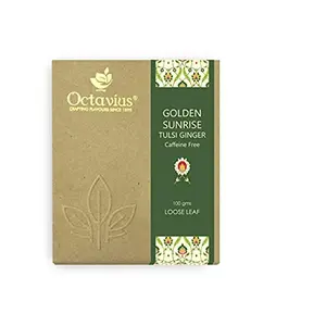 Octavius Golden Sunrise Tulsi Ginger Herbal Tea (Tisane) Loose Leaf Kadha - 100 Gms | Wellness Tea | Immunity boost and Detox Tea | Caffeine Free