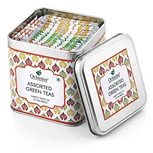 Octavius 3 Assorted Green Teas Flavors | Pure Green Lemon Green Cinnamon Anise | Packed in An Elegant Gift box | Perfect for Gifting | Slimming and High in Antioxidants | In Tin Box - 25 Teabags