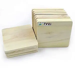IVEI DIY Square Sheet Craft Plain Wooden Coasters (3.25 in X 3.25 in) -Set of 12