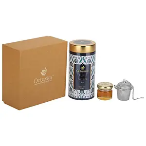 Octavius Tea Essentials Range | Antioxidant Blast | 1 Wellness Pure Green Tea | Fresh from The Slopes of Himalyas | Packed in Decorative Tin Box Along with a Infuser and Mini Honey jar