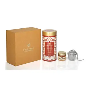 Octavius Tea Essentials Range | Sweet & Spicy Green Tea | 1 Exotic Green Tea Blend | Cinnamon & Star Anise | Packed in Decorative Tin Boxes Along with a Infuser and Mini Honey jar