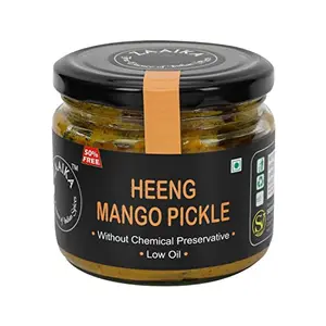 ZAAIKA Heeng Mango Pickle Low Oil Indian Traditional Home Made Hing Aam Ka Achaar with Glass Jar No | Preservatives - 900 Grams (Heeng Mango Pickle Pack of 3 Each of 300 GM)