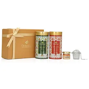 Octavius Tea Essentials Range | Floral Wellness | 2 Wellness Green Tea Blends | High in Antioxidants | Packed in Decorative Tin Box Along with a Infuser and Mini Honey jar