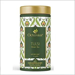 Octavius Moringa Tulsi & Mint Green tea - 75 Gms (35 Cups) | Superior Loose leafs Tea with All Natural Immune Boosting Herbs | Rich in Antioxidants | No artificial flavors | Refreshing Detox Tea