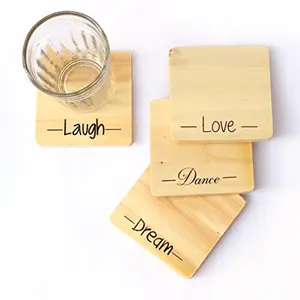 IVEI Motivational Words Print - Love Laugh Dream Dance Wooden Glass and Cup Coasters(Set of 4)