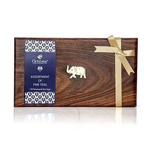 Octavius Decorative Assortment of Fine Black & Green Teas in Dark Wood Cy Gift Box - 120 Teabags