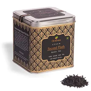 Octavius Assam Second Flush Whole Leaf Black Tea | Summer Crop | Strong Robust Full Bodied| Bold Single Origin Tea | Sweet Woody Aroma | Distinctive Malty Flavour | Tea Connoiseur's Choice| 100 GMS