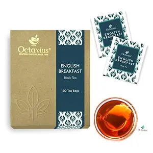 Octavius English Breakfast Black Tea | Breakfast Tea Bags | Best Blend Of Upper Assam and Nilgiri Black Tea | Enveloped Tea Bags | Economy Pack - 100 Teabags