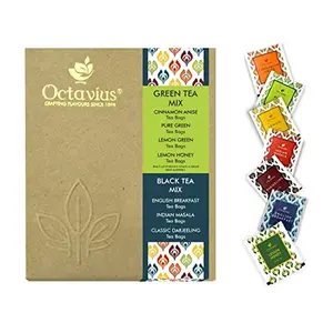 Octavius 6 Assorted Black and Green Tea Enveloped Tea Bags for Freshness Perfect for Gifting Serve Hot or as Iced Tea Economy Packof 100 teabags