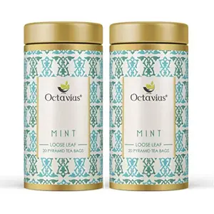 Octavius Mint Green Tea |Loose Leaf Flavour Experience with Absolute Ease|Refreshing Blend |s |Improves Skin ||Delicious & Aratic|20 Pyramid Tea Bags (Pack of 2)