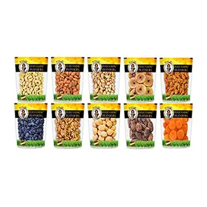 Tulunadu Flavours Dry Fruits Combo Pack 1 KG - Cashew Almonds Anjeer Raisins Black Raisins Walnuts Apricots Dry Dates Turkish Apricots - Healthy Snacks - Hygienically Packed (Each 100g)