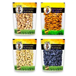 Tulunadu Flavours Dry Fruits | Cashew Black Raisins Roasted and Salted Almonds & | Healthy Snacks for Routine Diet | Hygienically Packed | Combo Pack of 800 Gram (Each 200g)