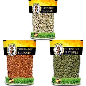 Tulunadu Flavours Raw Seeds Combo Pack 600 Gram | Sunflower Pumpkin Flax Seeds | Crunchy Texture | Healthy Snack | Diet Food | Zero ed | Hygienically Packed (Each 200gram)
