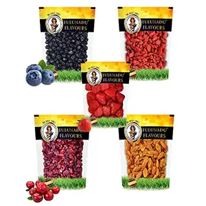 Tulunadu Flavours Dried Combo Pack 1 KG - Gojiberry Strawberry Cranberry Gold Raisins - Each 200gram - Healthy Routine Snacks - Zero Trans Fat Hygienically Packed