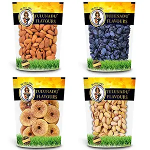 Tulunadu Flavours Dry Fruits Combo Pack 800gms - Black Raisins Almonds Anjeer - Healthy Routine Diet - Zero Trans Fat Hygienically Packed (Each Pack of 200gms)