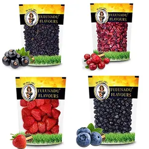 Tulunadu Flavours Dried Combo Pack 400 Gram- Strawberry Cranberry Black Currant - Healthy Routine Diet - Zero Trans Fat Hygienically Packed
