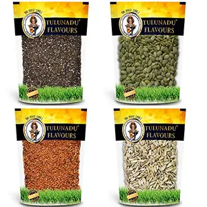 Tulunadu Flavours Raw Seeds Combo Pack 400 Gram| Chia Sunflower Pumpkin Flax Seeds | Crunchy Texture | Healthy Snack | Diet Food | Zero ed | Hygienically Packed (Each 100gram)