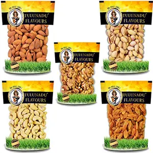 Tulunadu Flavours Dry Fruits Combo Pack 1 Kg - Raw Dried Almonds Walnuts Cashew Raisins - Healthy Routine Diet - Zero Trans Fat Hygienically Packed