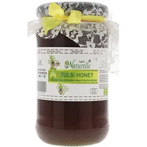 Farm Naturelle - Raw Natural Ayurved Recommended Unprocessed Tulsi Forest Flower Honey with Huge Value 850 Gms -Glass Bottle (For NMR Tested Passed Certified Batch Click On New Design Bottle with Black Label)