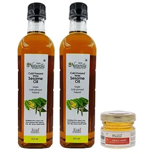 Farm Naturelle-Virgin Pressed /Gingelly/Til Oil (2X 915Ml)+40 GMS of Free Forest Flower Honey