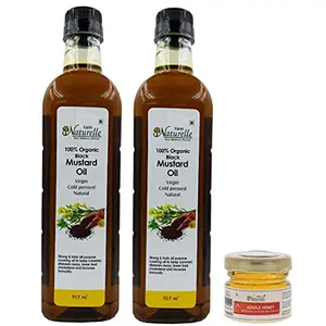 Farm Naturelle-Organic Virgin Pressed (Kachi Ghani) Mustard Oil Pack of 2 x (915 Ml) with Free Jungle Honey 40g