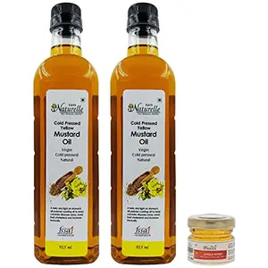 Farm Naturelle Pressed Virgin Kachi Ghani Virgin Mustard Oil 915mlx 2 Bottles Plus Free Raw Forest Flower Honey 40 GMS