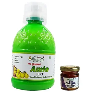 Farm Naturelle- Amla Juice Finest Herbal Amla Juice | 100 % Pure Strong & Effective | Good for Skin & Hair/ Immunity  Booster For Adults - 400ml with 55g Honey