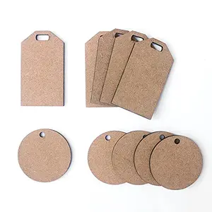 IVEI DIY Wood Sheet Craft - MDF Cutouts Bag/Luggage Tags - Plain MDF Blanks Cutouts - Set of 10 (2 Shapes) for ting Wooden Sheet Craft Decoupage Resin Art Work & Decoration