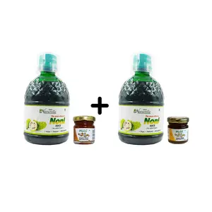 Farm Naturelle-Most Effective Noni juice |Combination of Noni, Kukum(Garcinia) and Grapes Extract | Relief against Joints Problem, Chest and Diabetes,  Detoxification, fat reduction |2 x 400ml Along with 2 x 55g Herbs Infused Forest Honey