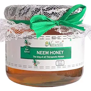 Farm Naturelle Honey - Neem Forest Flower Honey | Raw Natural Ayurved Recommended Unprocessed | Loaded with Naturally Occurring Antioxidants & Minerals, 400g and a wooden Spoon.