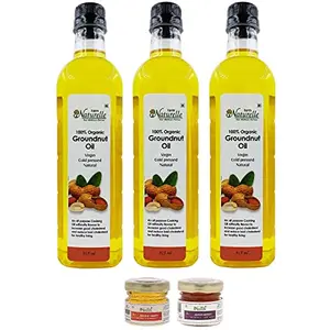 Farm Naturelle-3 Organic Virgin Pressed Groundnut / Peanut Oil Pack of 3 (915 Ml)+Free Raw Honey of 2 Varieties Worth Rs.98/-