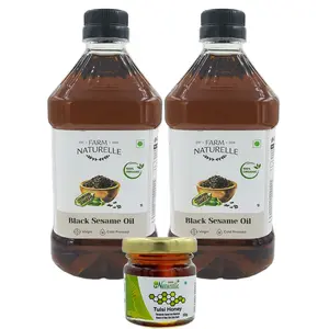 Farm Naturelle - 100% Virgin Cold Pressed White Sesame Oil | White Sesame Seed Cooking Oil Fssai Approved | 1 LTR (Pack of 2) with Free Raw Forest Honey