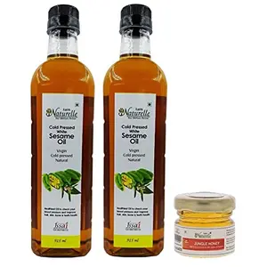 2 Virgin (2x915ML)+Free Raw Jungle/Forest Honey Worth Rs.49/-+The Finest-FSSAI Certified-/Gingelly/Til Cooking Oil (Pressed Extra Virgin-Kachi Ghani Process)
