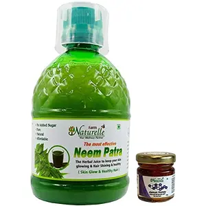 Farm Naturelle- Herbal Neem Patra Juice/Ras+ The Finest Skin Care and Blood Cleaner - 400 ml and 55g Honey 