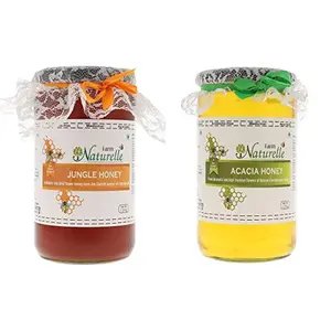 Farm Naturelle-Virgin 100% Pure Raw Natural Unprocessed Jungle & Acacia Flower Forest Honey-(1 KG x 2) Glass Bottle