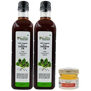 2 Virgin Organic frBlack Seeds (2x915ML)-The Finest Pressed /Gingelly/Til Cooking Oil (Kachi Ghani)+Free Raw Forest Honey Worth Rs.49/-
