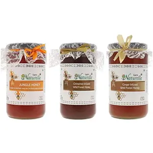 Farm Naturelle-Virgin 100% Pure Raw Natural Jungle  & Ginger Infused Forest Honey-(1 KG x 3 ) Glass Bottle