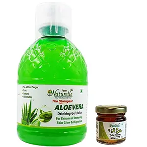 Farm Naturelle The Finest Aloevera Juice with Extra Fiber 400ml and Free Jamun Honey 55g x 1