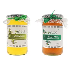 Farm Naturelle-Virgin 100% Pure Raw Natural Unprocessed Acacia & Neem Flower Forest Honey-(1 KG x 2) Glass Bottle