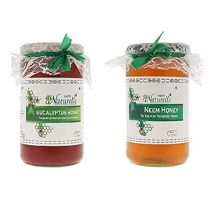 Farm Naturelle-Virgin 100% Pure Raw Natural Unprocessed Eucalyptus & Neem Flower Forest Honey-(1 KG x 2) Glass Bottle