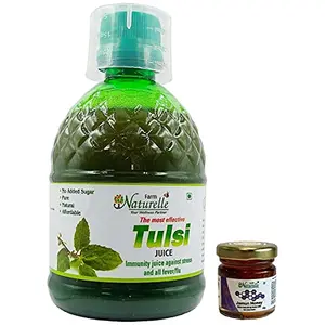 Farm Naturelle- Most Effective Tulsi Herbal Juice (400Ml)-The Finest Tulsi Juice Pack of 1 and Free Jamun Honey 55g x 1