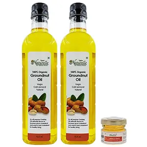 Farm Naturelle Organic Virgin Pressed Groundnut Cooking Oil 915ml (Pack of 2) with Free Any Raw Forest Honey