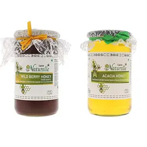 Farm Naturelle-Virgin 100% Pure Raw Natural Unprocessed Acacia & Wildberry-Sidr Flower Forest Honey-(1 KG x 2) Glass Bottle