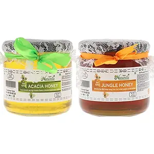 Farm Naturelle- Raw Natural Unheated Unprocessed Forest / Jungle Flower Honey & Acacia Forest Flower Honey Combo- 2x450 GMS