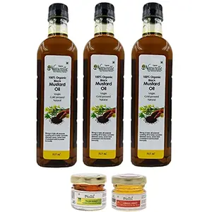 Farm Naturelle-3 Organic Mustard Oils. The Finest-FSSAI & Certified Organic-3 Nos-Pressed Virgin (Kachi Ghani) Mustard Cooking Oil (915 ML x 3) with Free Forest Flower Honey (2x40 GMS)