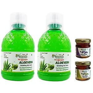 Farm Naturelle- 100 % Pure The Finest Aloevera Juice with Extra Fiber 400Ml 1+1 Free( Pack of 2) and Free Honey 55g x 2